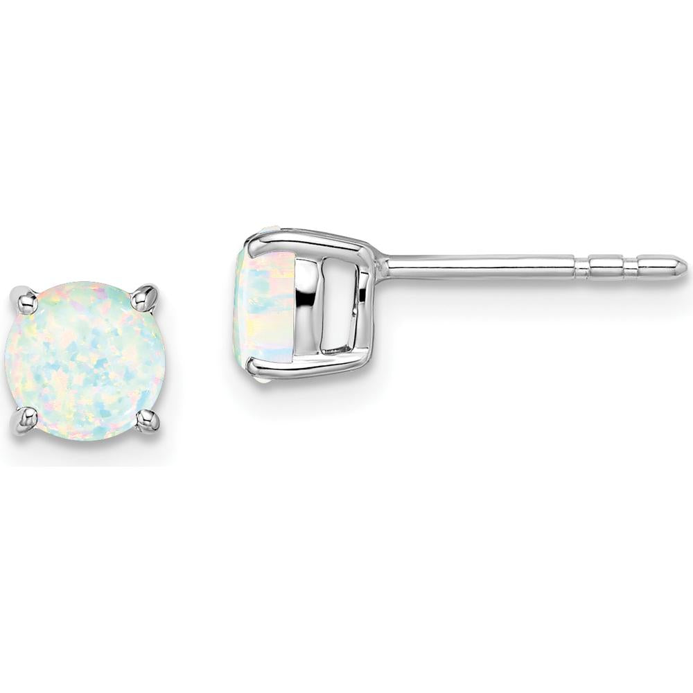 14K White Gold Round Lab-Created Opal Stud Earrings - 0.45 Carat Total Opal Weight by Monteluci Fine Jewelry