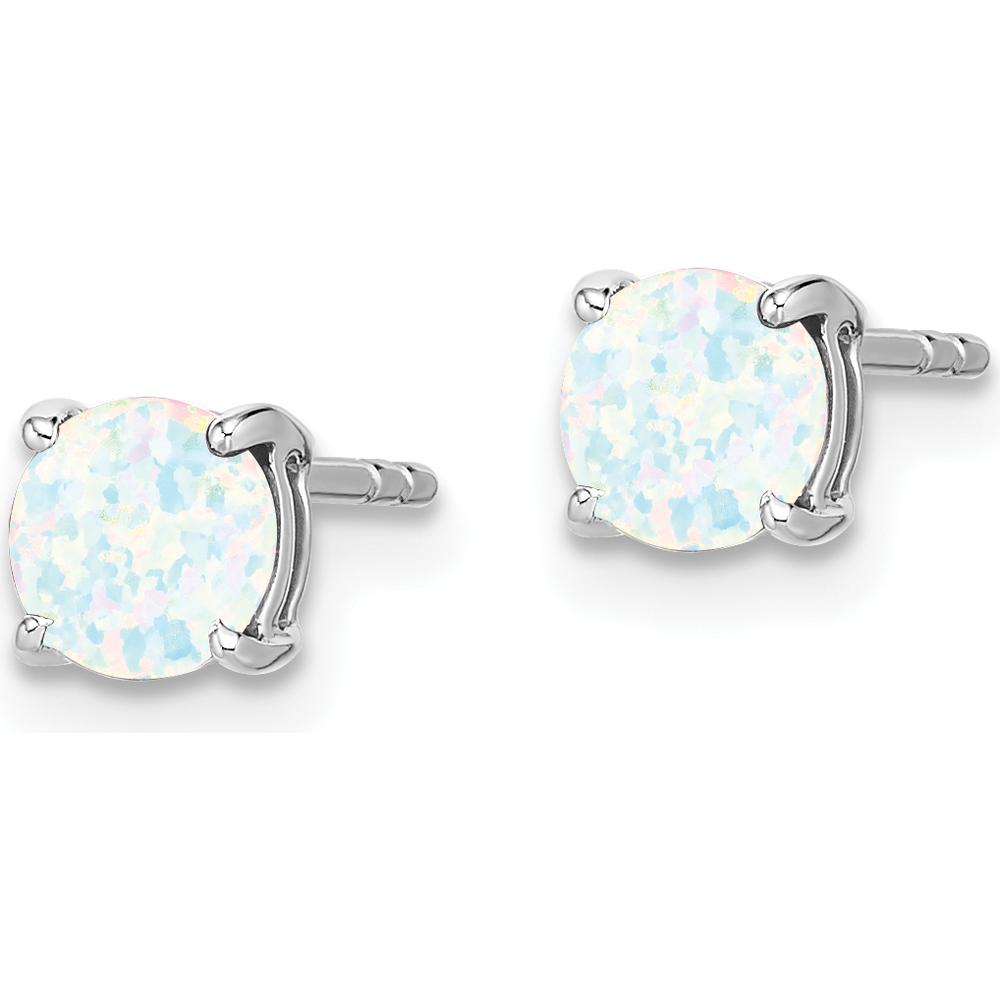 14K White Gold Round Lab-Created Opal Stud Earrings - 0.45 Carat Total Opal Weight by Monteluci Fine Jewelry