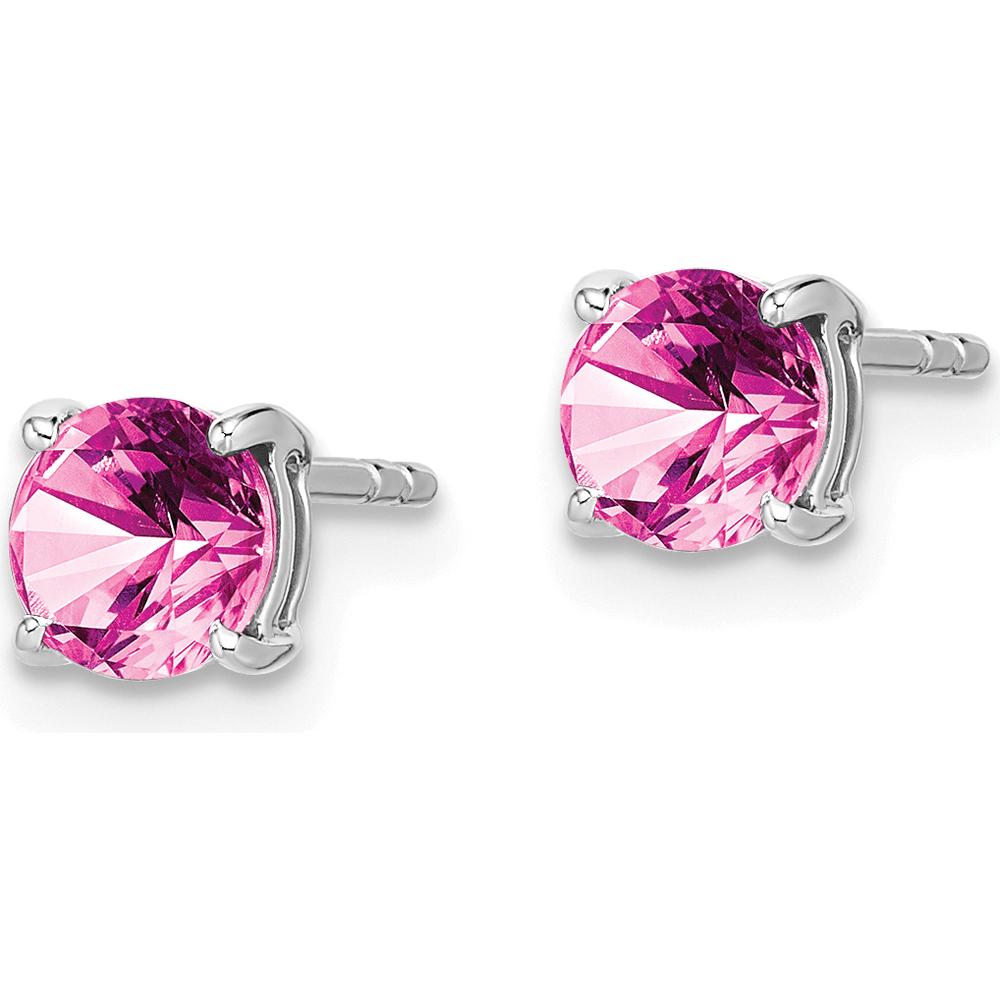 14K White Gold Round Lab-Created Pink Sapphire Stud Earrings - 1.0 Carat Total Gem Weight by Monteluci Fine Jewelry