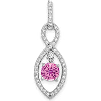 14K White Gold Round Lab Created Pink Sapphire with Diamond Halo Pendant - 1.05 Carat Total Gem Weight by Lumare Gioia