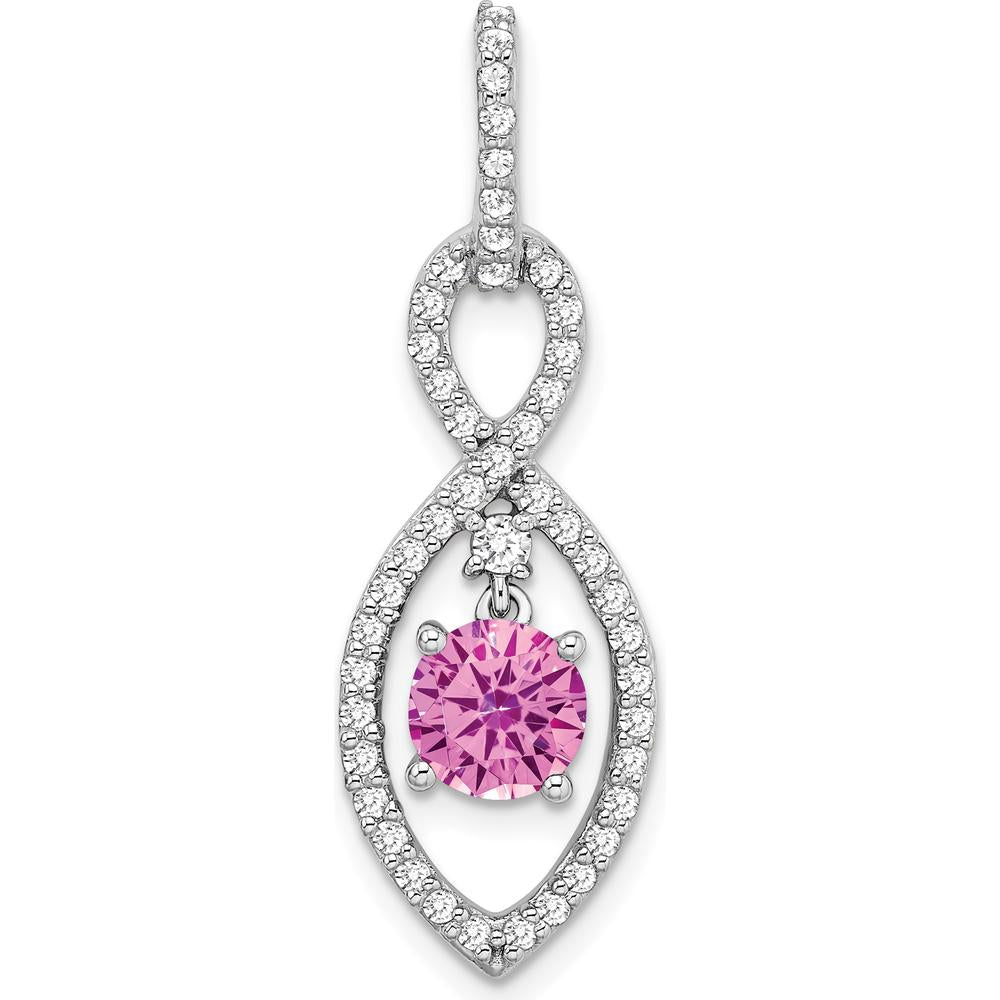 14K White Gold Round Lab Created Pink Sapphire with Diamond Halo Pendant - 1.05 Carat Total Gem Weight by Lumare Gioia