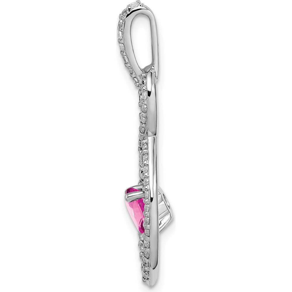14K White Gold Round Lab Created Pink Sapphire with Diamond Halo Pendant - 1.05 Carat Total Gem Weight by Lumare Gioia