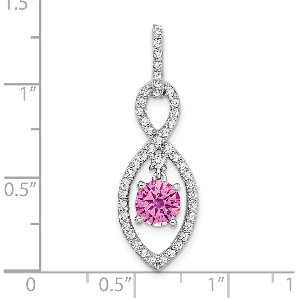 14K White Gold Round Lab Created Pink Sapphire with Diamond Halo Pendant - 1.05 Carat Total Gem Weight by Lumare Gioia