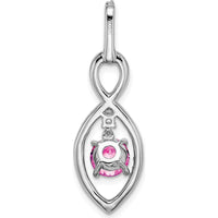 14K White Gold Round Lab Created Pink Sapphire with Diamond Halo Pendant - 1.05 Carat Total Gem Weight by Lumare Gioia