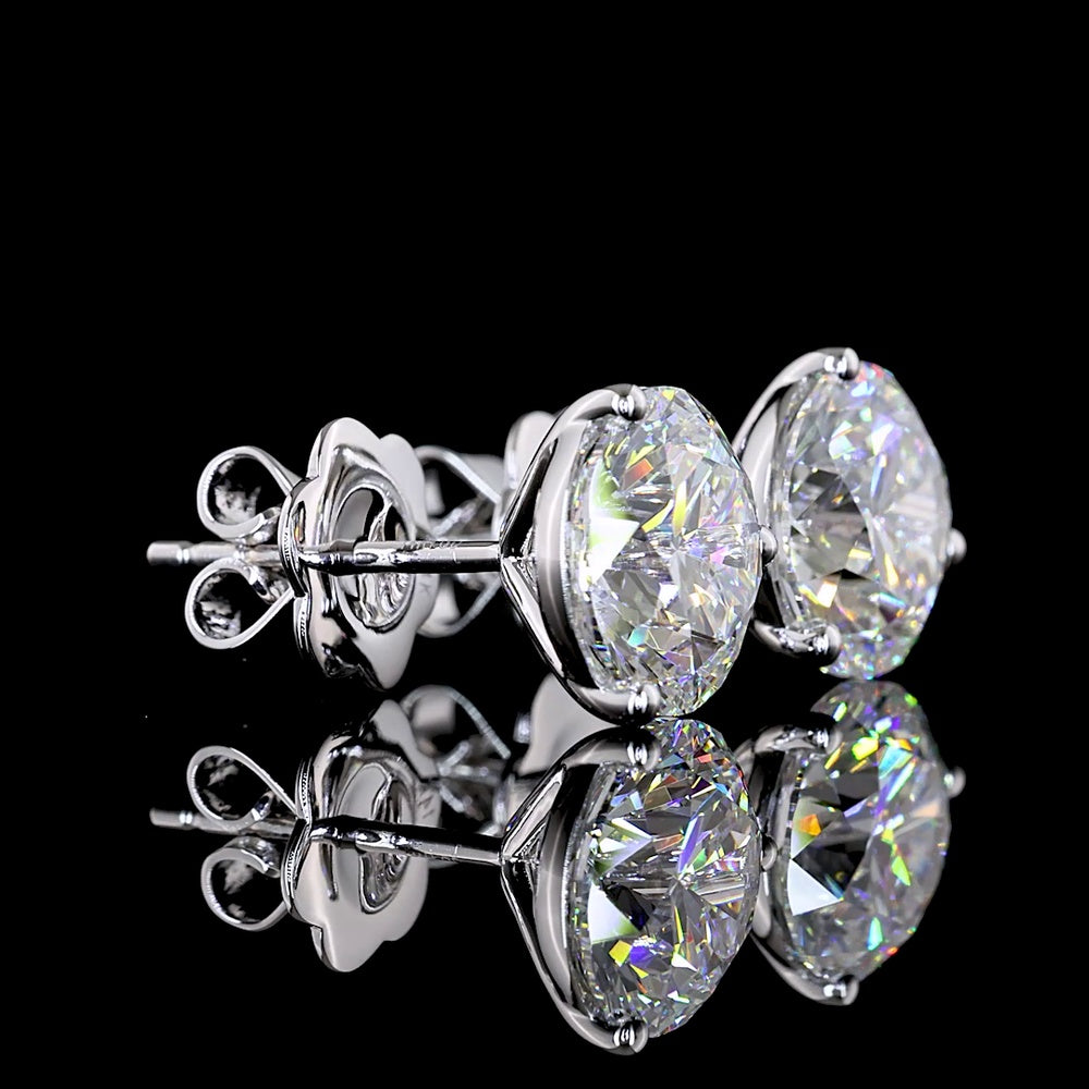 14K White Gold Round Martini Stud Earrings with IGI Certified Lab Diamonds - 4.56 Carat Total Weight, E Color VS1 Clarity - Covaloro Fine Jewelry