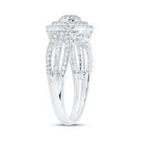 14K White Gold Round Natural Diamond Cluster Halo Ring with Split Shank - 1/2 Carat Total Diamond Weight