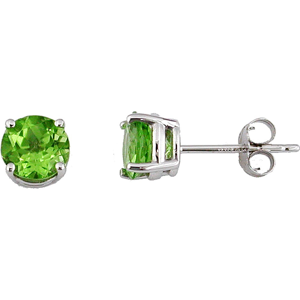 14K White Gold Round Peridot Stud Earrings with 4-Prong Setting - 1.90 Carat Total Gem Weight - Royal Jewelry