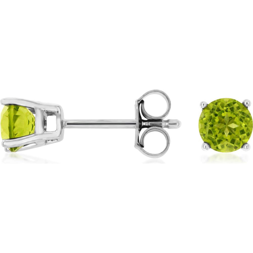 14K White Gold Round Peridot Stud Earrings with Four-Prong Basket Setting - 1.00 Carat Total Weight - Royal Jewelry