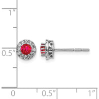 14K White Gold Round Ruby and Diamond Halo Post Earrings - 0.20 Carat Total Ruby Weight, 0.02 Carat Total Diamond Weight by Monteluci Fine Jewelry