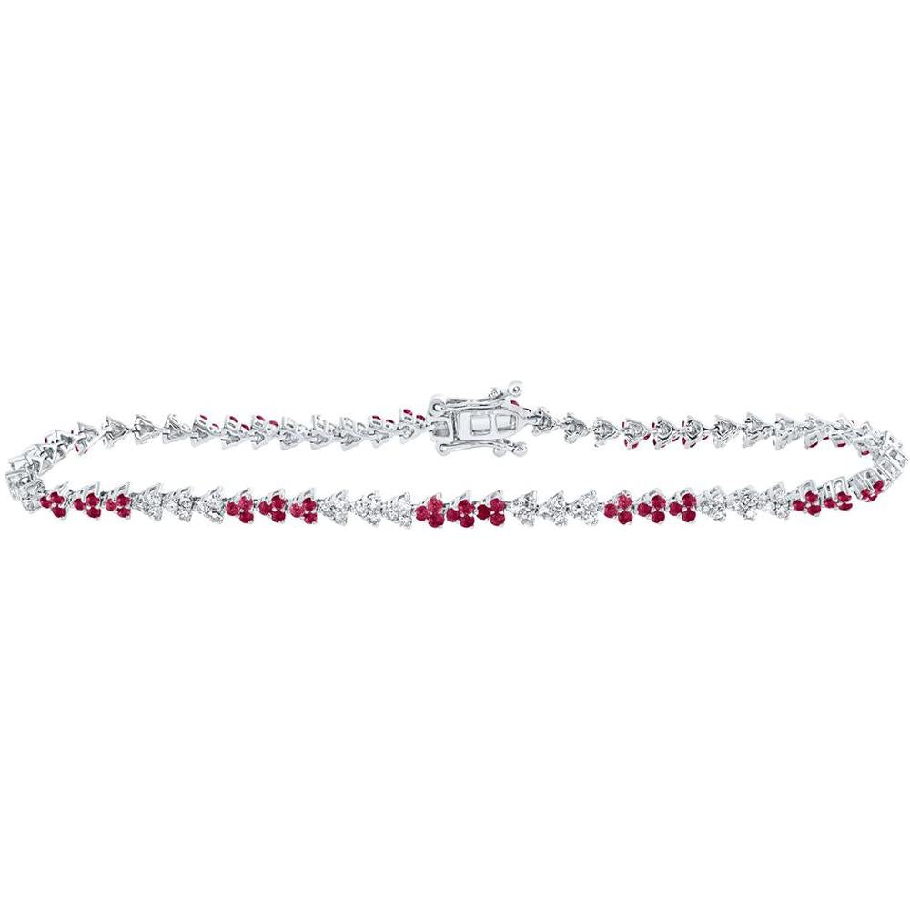 14K White Gold Round Ruby Diamond Tennis Bracelet - 1.74 Carat Total Gemstone Weight
