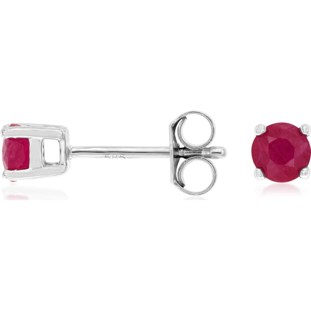 14K White Gold Round Ruby Stud Earrings with Four-Prong Setting - 0.65 Carat Total Weight - Royal Jewelry