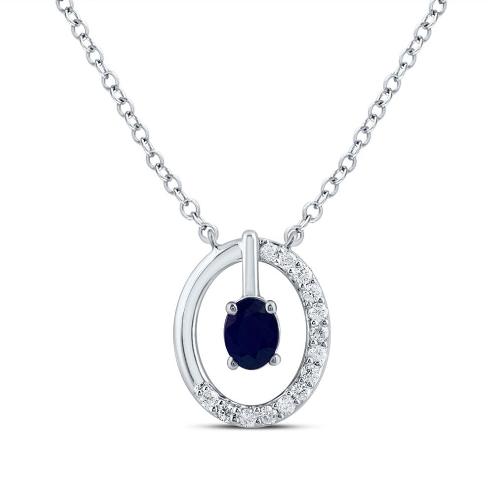 14K White Gold Round Sapphire and Diamond 18-Inch Necklace - 1/4 Carat Total Gemstone Weight