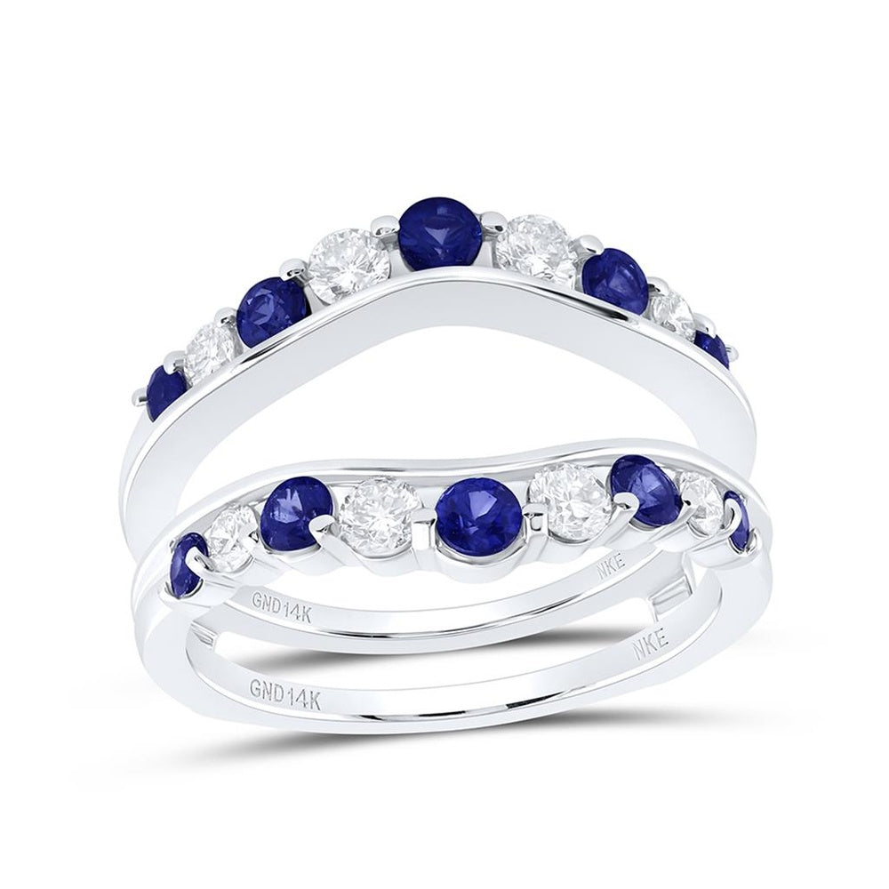 14K White Gold Round Sapphire and Diamond Ring - 1 1/3 Carat Total Gemstone Weight