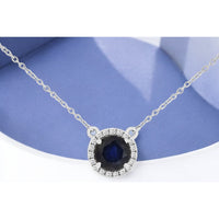 14K White Gold Round Sapphire Halo Pendant Necklace with 0.27 Carat Diamonds - 1.10 Carat Total Sapphire Weight - Royal Jewelry
