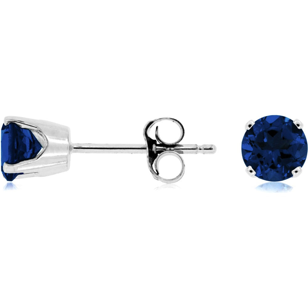 14K White Gold Round Sapphire Stud Earrings with Four-Prong Settings - 1.00 Carat Total Gem Weight - Royal Jewelry