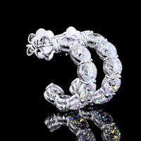 14K White Gold Round Shape C Hoop Earrings with 14 Prong-Set Brilliant Cut Lab Diamonds - 4.60 Carat Total Weight, E-F VS2 - Covaloro Fine Jewelry