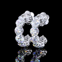 14K White Gold Round Shape C Hoop Earrings with 14 Prong-Set Brilliant Cut Lab Diamonds - 4.60 Carat Total Weight, E-F VS2 - Covaloro Fine Jewelry