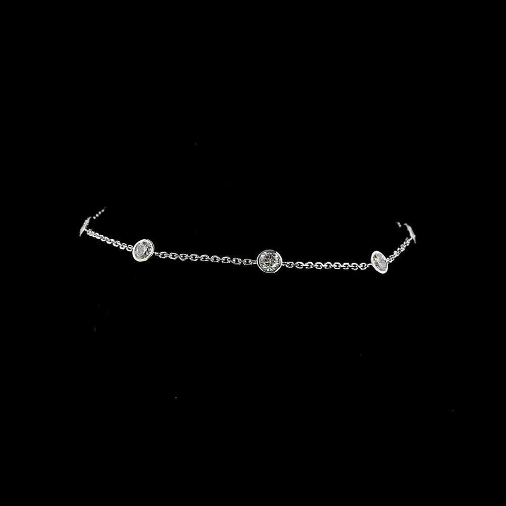 14K White Gold Round Shape Station Bracelet with Bezel Set Lab Diamonds - 0.97 Carat Total Diamond Weight - Covaloro Fine Jewelry