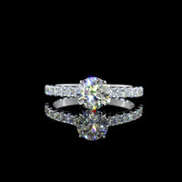 14K White Gold Round Solitaire Diamond Shank Ring with 1.02 Carat D VVS2 Center and 0.53 Carat Side Stones - IGI Certified 1.55 Carat Total Weight Lab Diamond - Covaloro Fine Jewelry