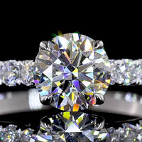 14K White Gold Round Solitaire Diamond Shank Ring with 1.02 Carat D VVS2 Center and 0.53 Carat Side Stones - IGI Certified 1.55 Carat Total Weight Lab Diamond - Covaloro Fine Jewelry