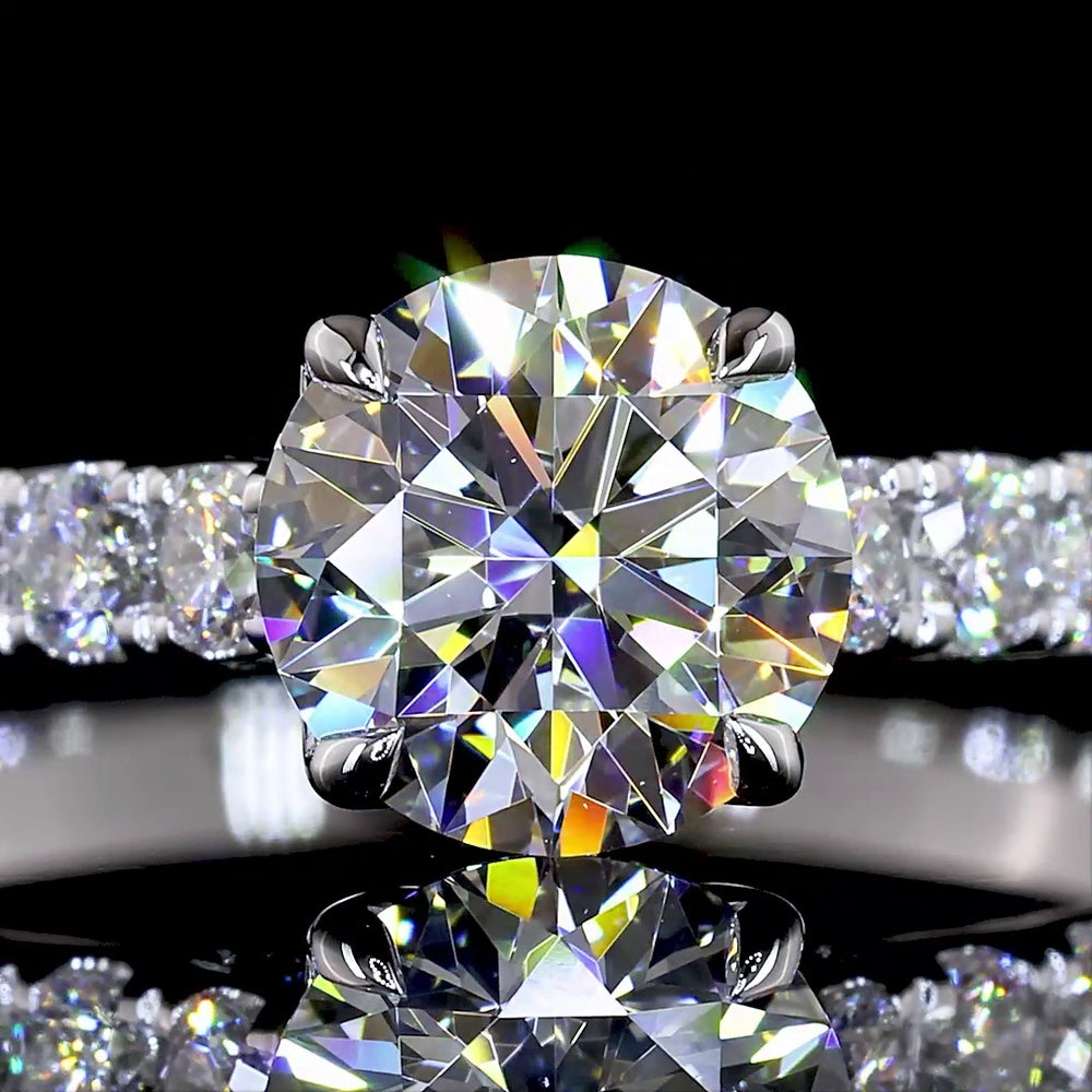 14K White Gold Round Solitaire Diamond Shank Ring with 1.02 Carat D VVS2 Center and 0.53 Carat Side Stones - IGI Certified 1.55 Carat Total Weight Lab Diamond - Covaloro Fine Jewelry