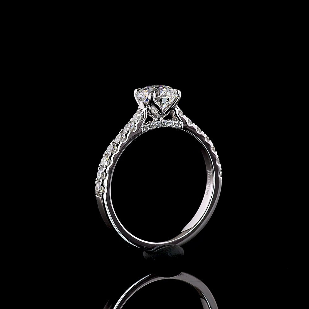 14K White Gold Round Solitaire Diamond Shank Ring with 1.02 Carat D VVS2 Center and 0.53 Carat Side Stones - IGI Certified 1.55 Carat Total Weight Lab Diamond - Covaloro Fine Jewelry