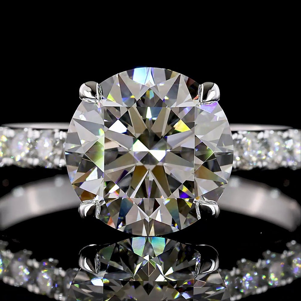 14K White Gold Round Solitaire Diamond Shank Ring with 2.50 Carats Center and 0.69 Carats Accent Lab Diamonds - 3.19 Carats Total Diamond Weight - Covaloro Fine Jewelry