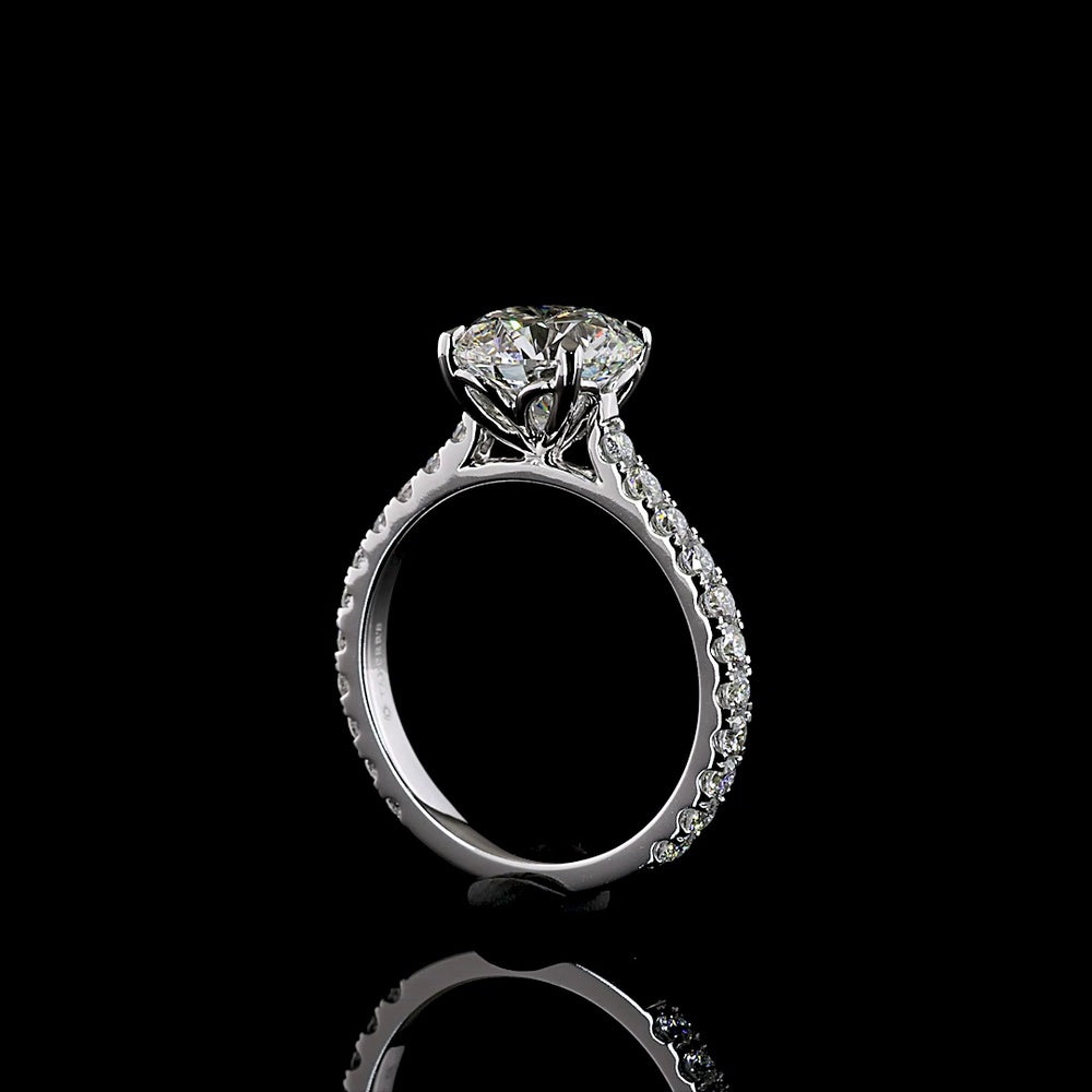 14K White Gold Round Solitaire Diamond Shank Ring with 2.50 Carats Center and 0.69 Carats Accent Lab Diamonds - 3.19 Carats Total Diamond Weight - Covaloro Fine Jewelry