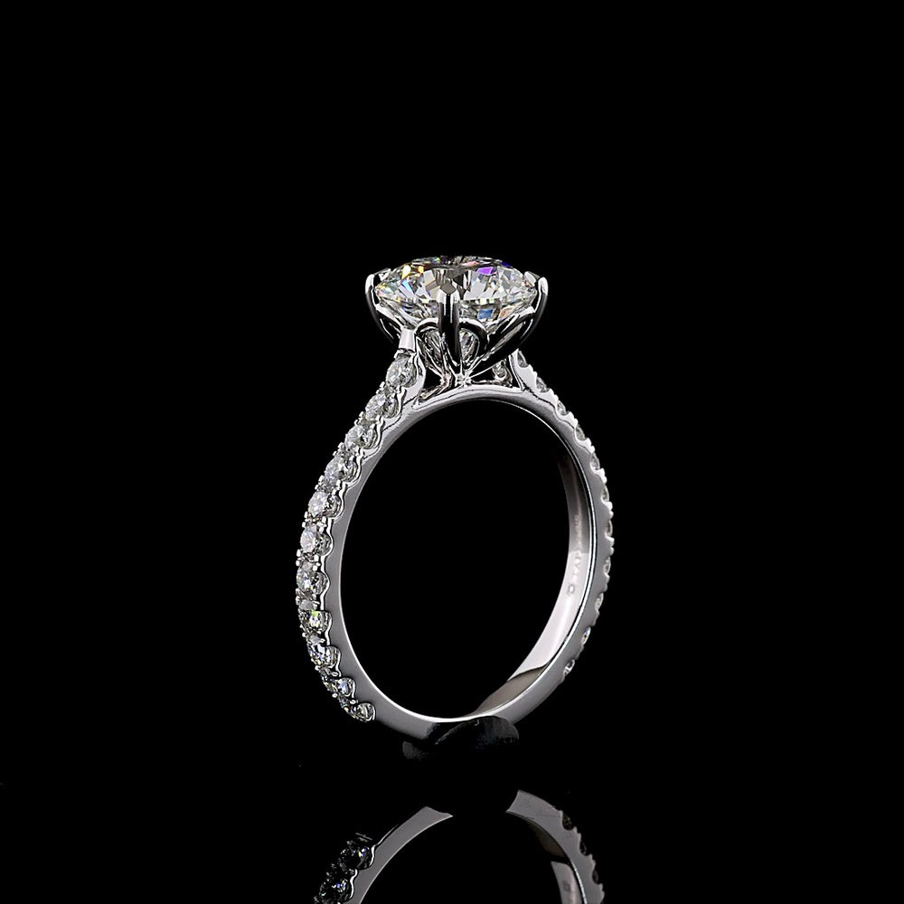 14K White Gold Round Solitaire Diamond Shank Ring with 2.50 Carats Center and 0.69 Carats Accent Lab Diamonds - 3.19 Carats Total Diamond Weight - Covaloro Fine Jewelry
