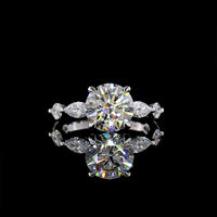 14K White Gold Round Solitaire Engagement Ring with Marquise and Round Diamond Accents - 3.28 Carat Total Weight (Lab Diamonds, E-F Color, VS1 Clarity) - Covaloro Fine Jewelry