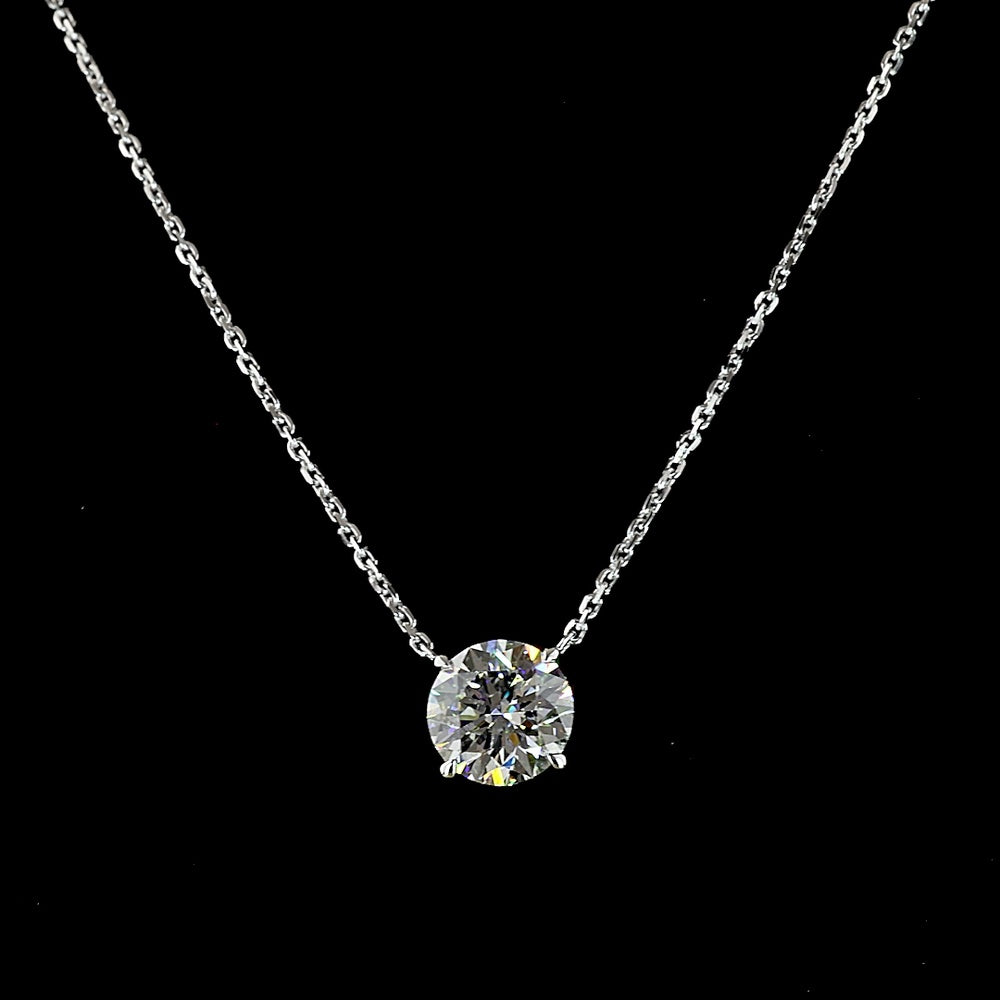 14K White Gold Round Solitaire Pendant with 1.51 Carat Lab Grown Diamond - E-F Color VVS2 Clarity Four-Prong Setting - Covaloro Fine Jewelry