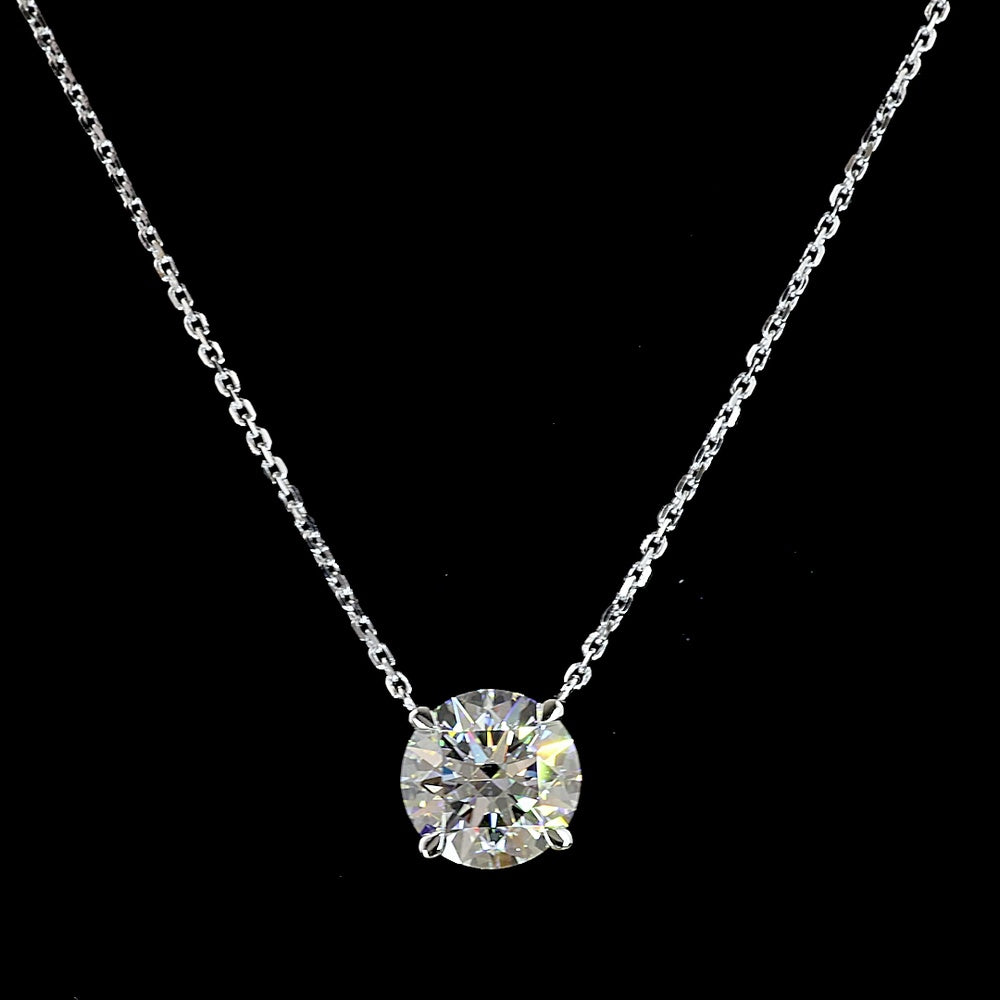 14K White Gold Round Solitaire Pendant with 2.02 Carat Lab Grown Diamond - D VVS2 IGI Certified Prong Setting - Covaloro Fine Jewelry