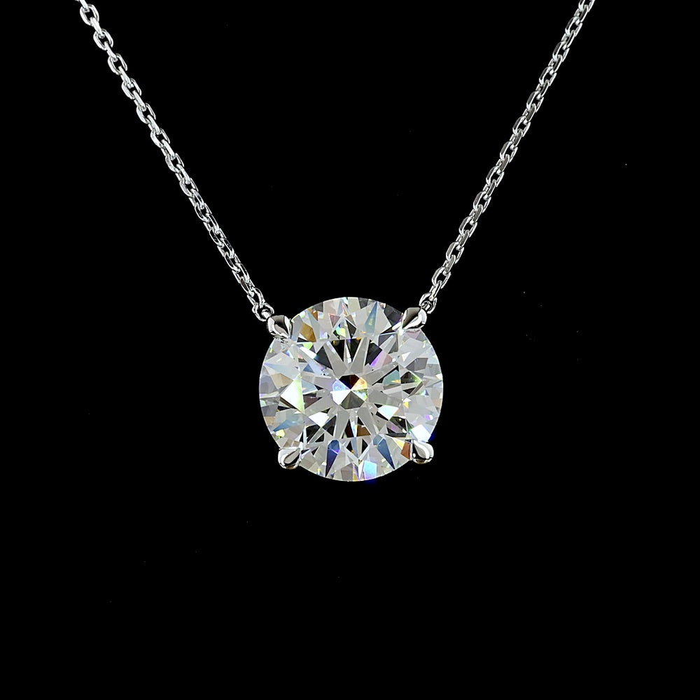 14K White Gold Round Solitaire Pendant with 4.07 Carat Lab Grown Diamond - E VVS2 IGI Certified - Covaloro Fine Jewelry
