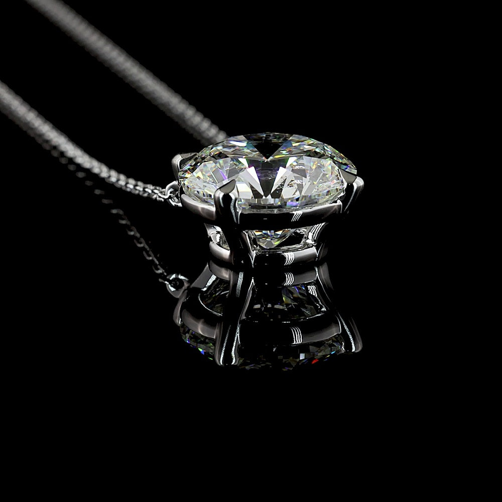 14K White Gold Round Solitaire Pendant with 4.07 Carat Lab Grown Diamond - E VVS2 IGI Certified - Covaloro Fine Jewelry