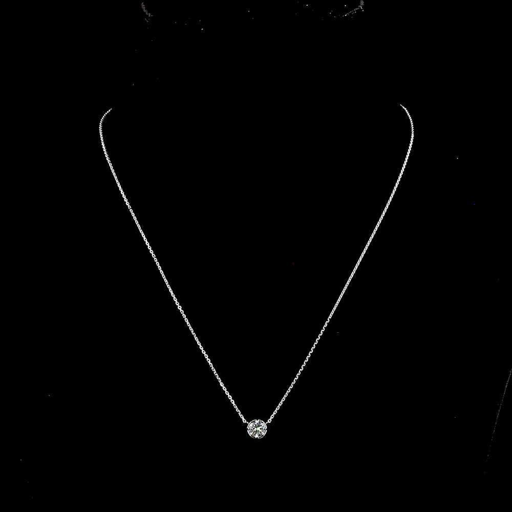14K White Gold Round Solitaire Pendant with Bezel Set Lab Diamond - 0.53 Carat Total Weight, E-F Color VS2 Clarity - Covaloro Fine Jewelry