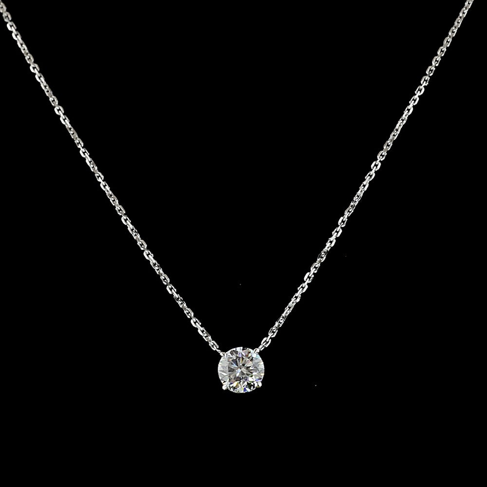 14K White Gold Round Solitaire Pendant with Brilliant Cut Lab Diamond - 0.71 Carat Total Diamond Weight, E-F Color VS1 Clarity - Covaloro Fine Jewelry