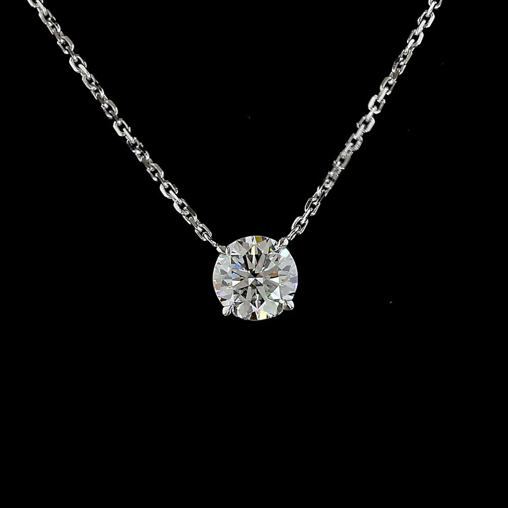 14K White Gold Round Solitaire Pendant with Brilliant Cut Lab Diamond - 0.71 Carat Total Diamond Weight, E-F Color VS1 Clarity - Covaloro Fine Jewelry