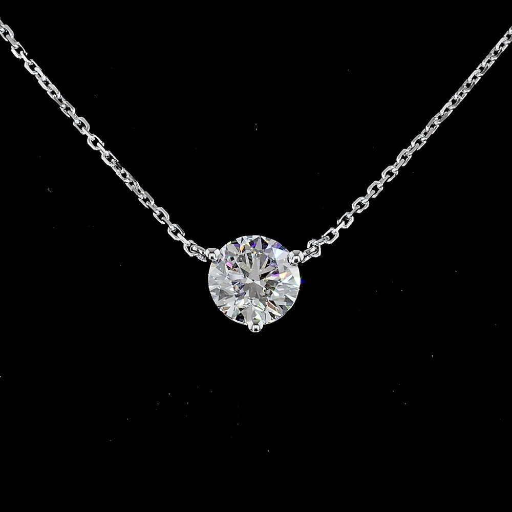 14K White Gold Round Solitaire Pendant with Brilliant Cut Lab Diamond - 2.61 Carat Total Weight, E-F Color, VS1 Clarity - Covaloro Fine Jewelry
