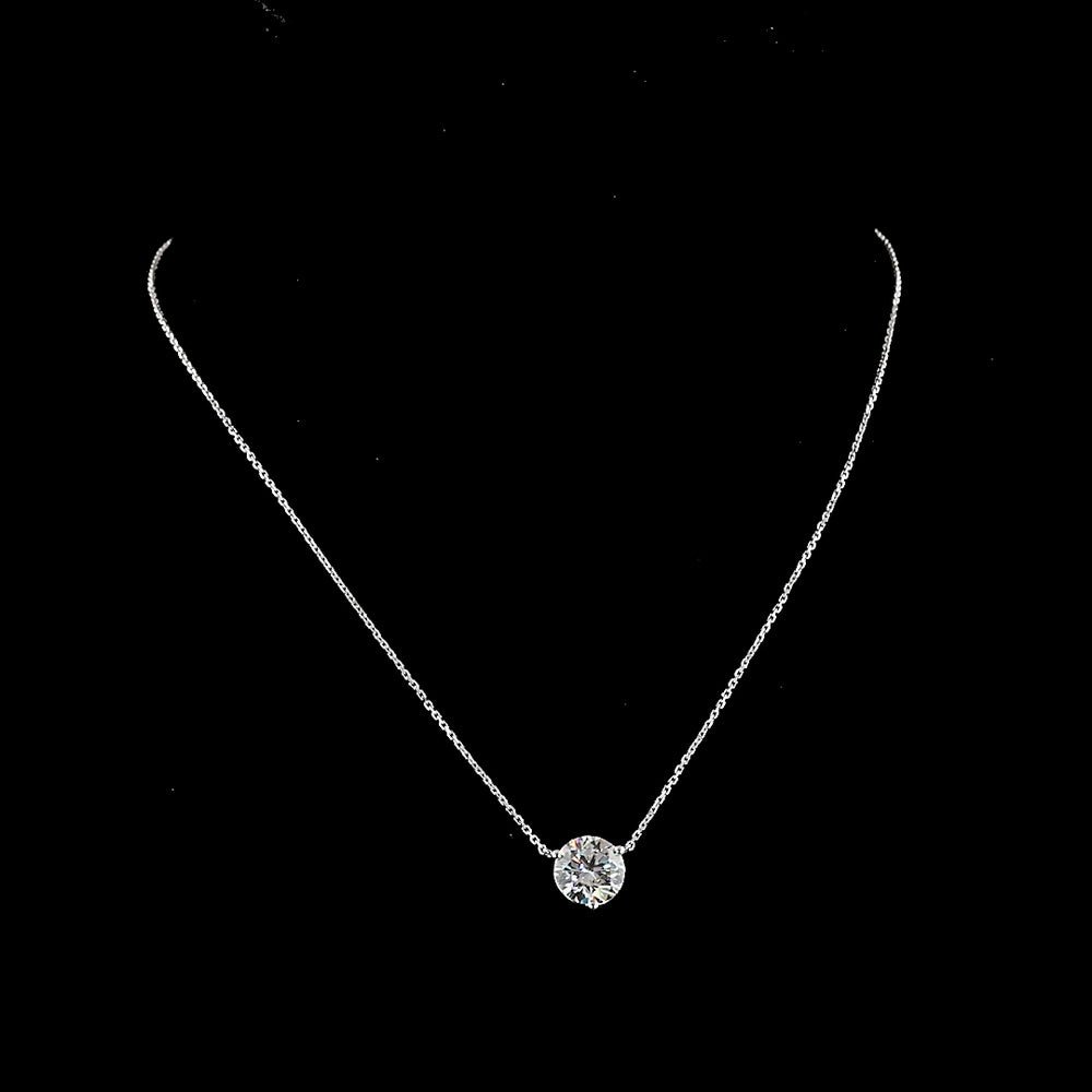 14K White Gold Round Solitaire Pendant with Brilliant Cut Lab Diamond - 2.61 Carat Total Weight, E-F Color, VS1 Clarity - Covaloro Fine Jewelry