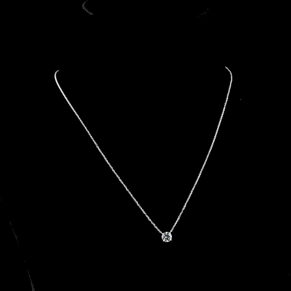 14K White Gold Round Solitaire Pendant with Lab-Grown Brilliant Cut Diamond - 0.81 Carat Total Weight, E-F Color VS1 Clarity - Covaloro Fine Jewelry