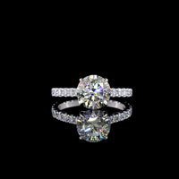 14K White Gold Round Solitaire Shank Ring with 2.06 Carat IGI Certified D VVS2 Lab Diamond and 0.68 Carat Accent Diamonds - 2.74 Carat Total Weight - Covaloro Fine Jewelry