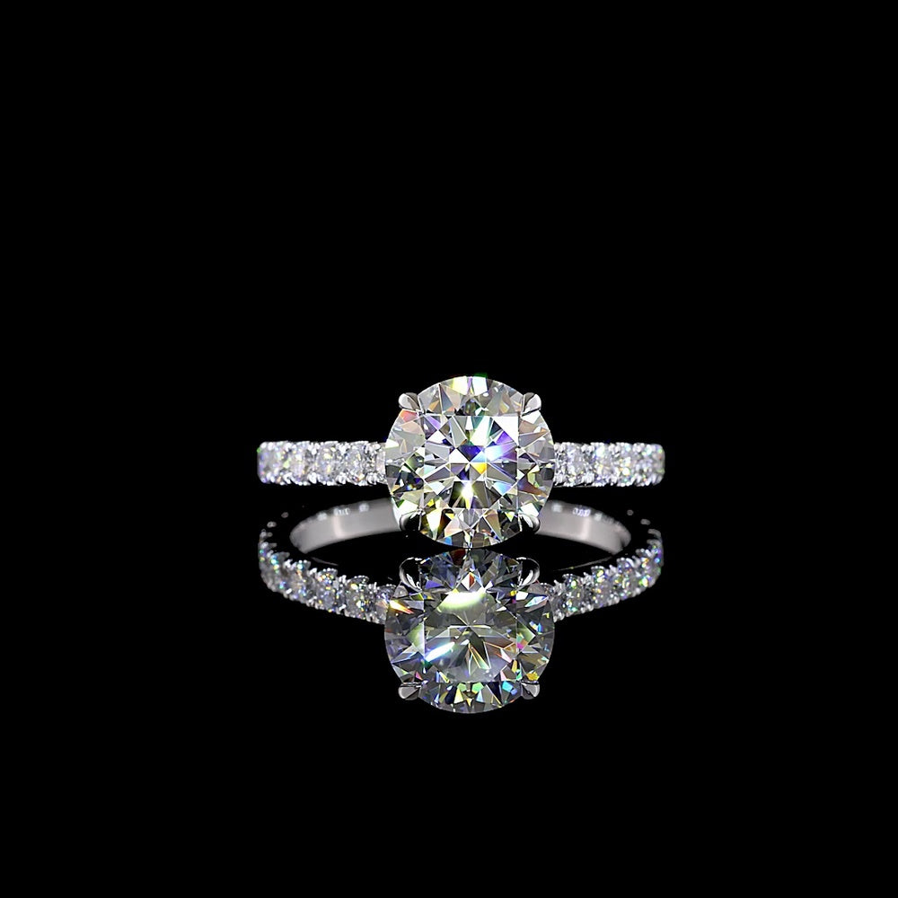 14K White Gold Round Solitaire Shank Ring with 2.06 Carat IGI Certified D VVS2 Lab Diamond and 0.68 Carat Accent Diamonds - 2.74 Carat Total Weight - Covaloro Fine Jewelry