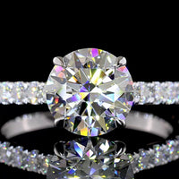 14K White Gold Round Solitaire Shank Ring with 2.06 Carat IGI Certified D VVS2 Lab Diamond and 0.68 Carat Accent Diamonds - 2.74 Carat Total Weight - Covaloro Fine Jewelry
