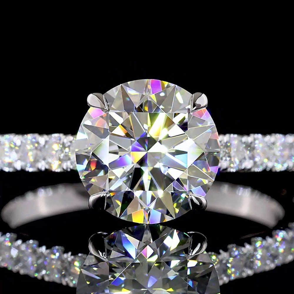 14K White Gold Round Solitaire Shank Ring with 2.06 Carat IGI Certified D VVS2 Lab Diamond and 0.68 Carat Accent Diamonds - 2.74 Carat Total Weight - Covaloro Fine Jewelry