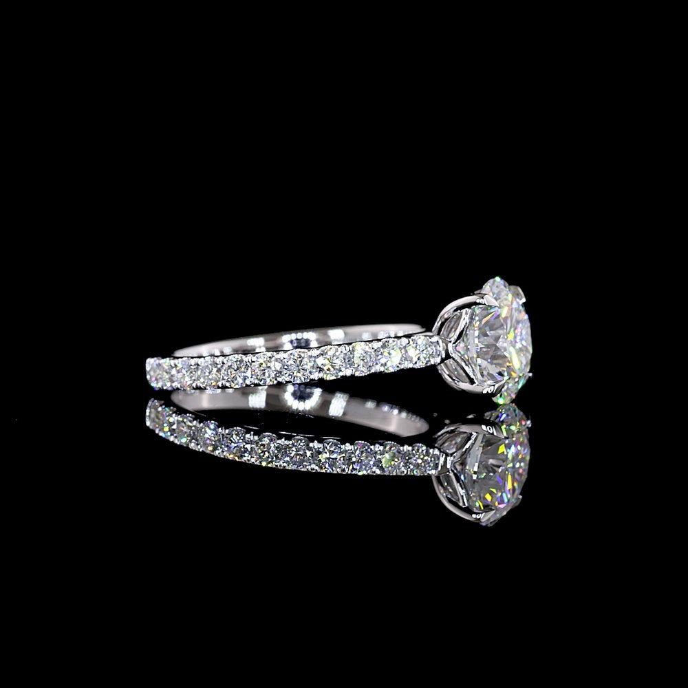 14K White Gold Round Solitaire Shank Ring with 2.06 Carat IGI Certified D VVS2 Lab Diamond and 0.68 Carat Accent Diamonds - 2.74 Carat Total Weight - Covaloro Fine Jewelry