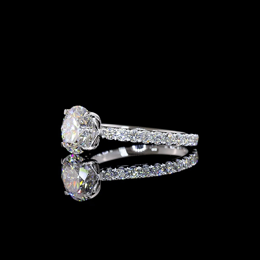 14K White Gold Round Solitaire Shank Ring with 2.06 Carat IGI Certified D VVS2 Lab Diamond and 0.68 Carat Accent Diamonds - 2.74 Carat Total Weight - Covaloro Fine Jewelry