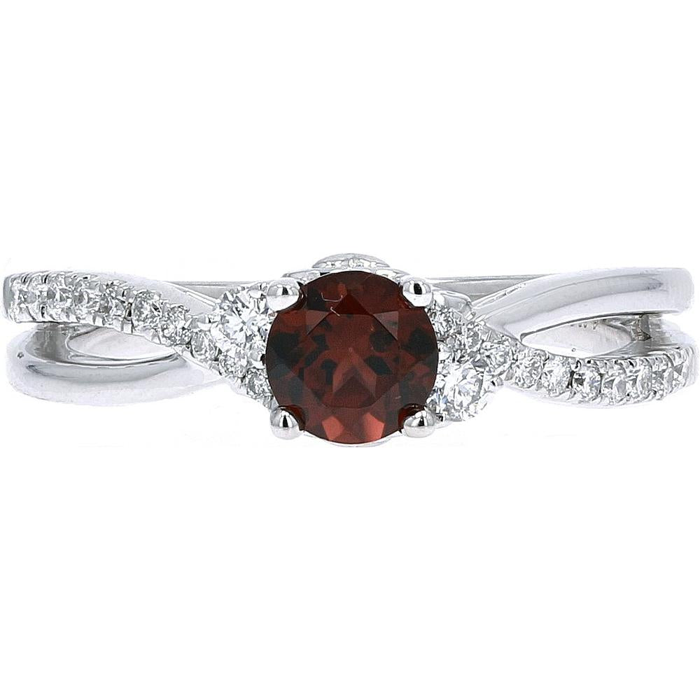 14K White Gold Round Spinel Crossover Ring with 1/4 Carat Diamond Accents