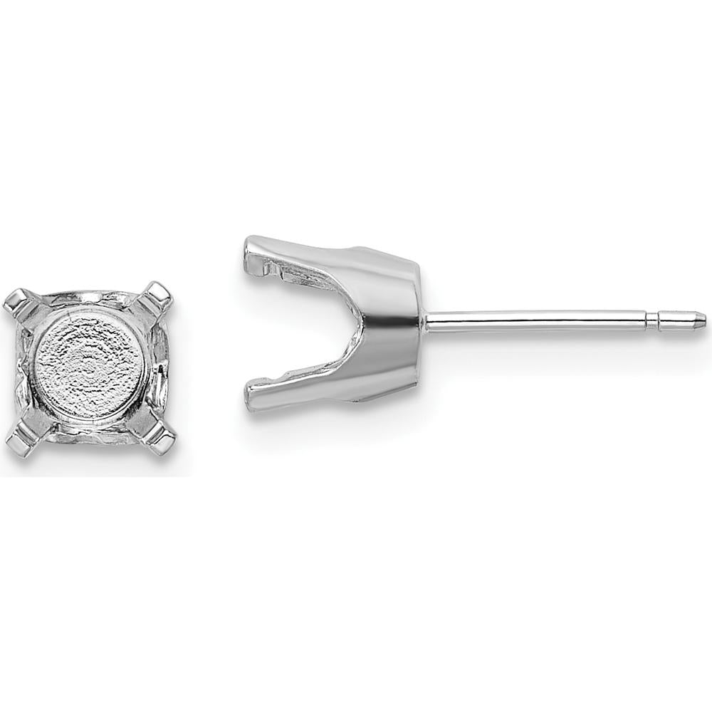 14K White Gold Round Stud Earring Mountings - 6.5mm, Polished Finish with Snap Setting - Pair by Oro Pregiato