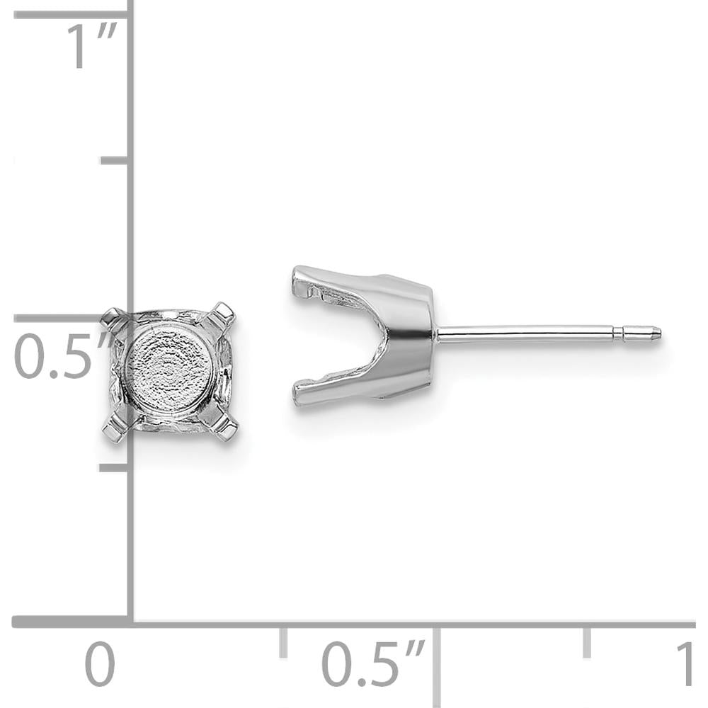14K White Gold Round Stud Earring Mountings - 6.5mm, Polished Finish with Snap Setting - Pair by Oro Pregiato