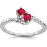 14K White Gold Ruby and Diamond 2-Stone Bypass Ring - 0.17 Carat Total Ruby Weight by 0